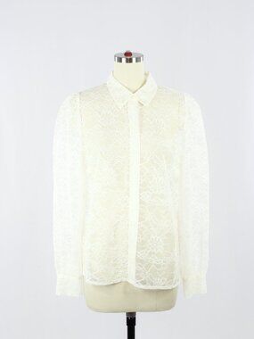 Aritzia WILFRED Fleur Ivory Birch Sheer Lace Button Front Shirt Blouse, Size S